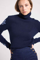 Pull Col Roule Flocons Flocon - Bleu Marine Bleu Ciel