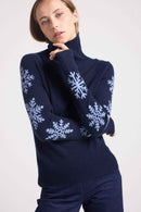 Pull Col Roule Flocons Flocon - Bleu Marine Bleu Ciel