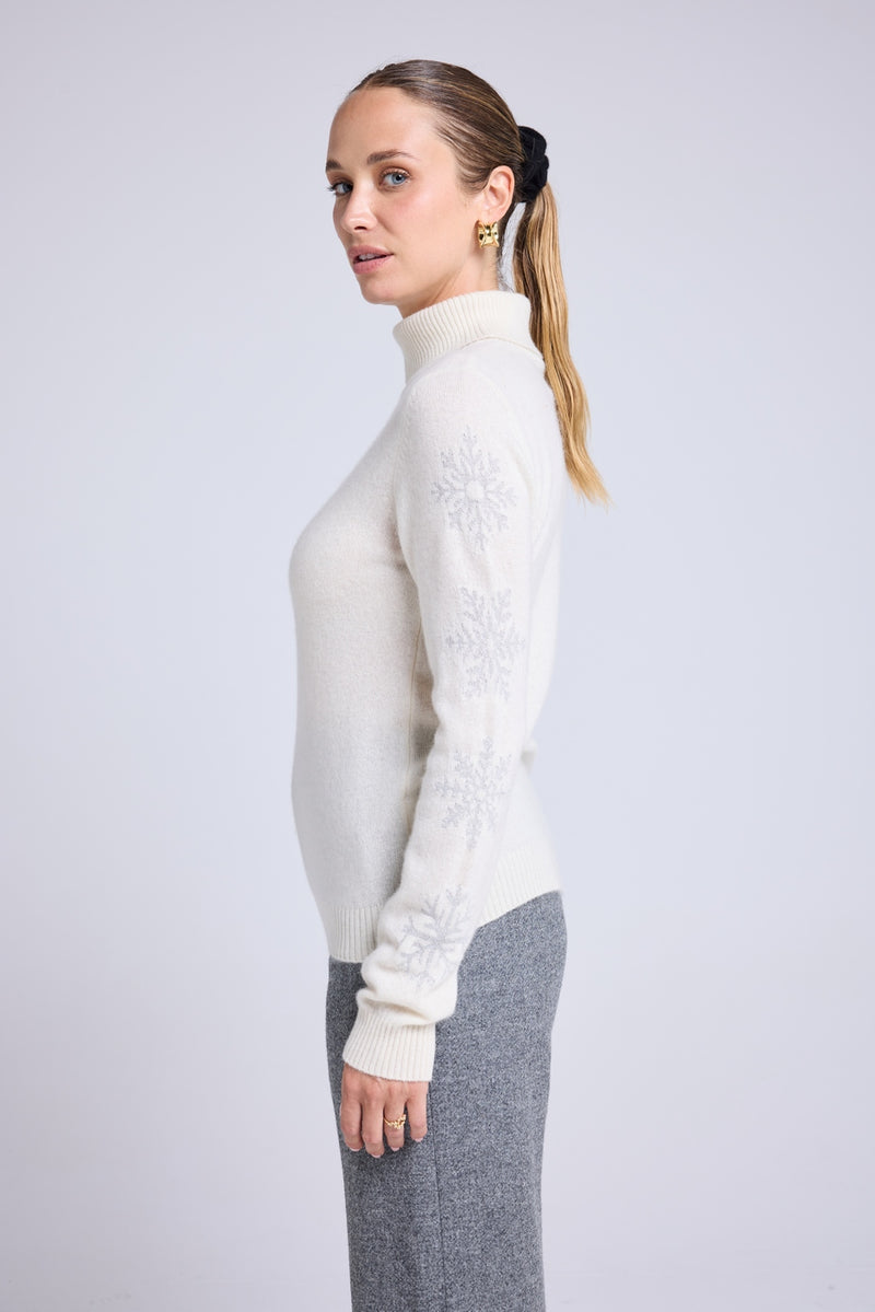 Pull Col Roule Flocons Flocon - Blanc Lurex Silver