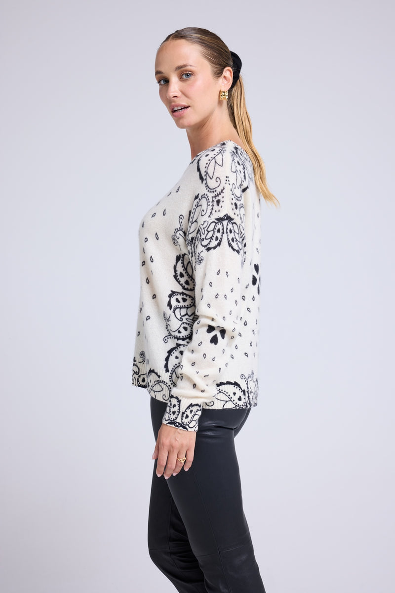Pull Col Rond Bandana Flo - Blanc Noir