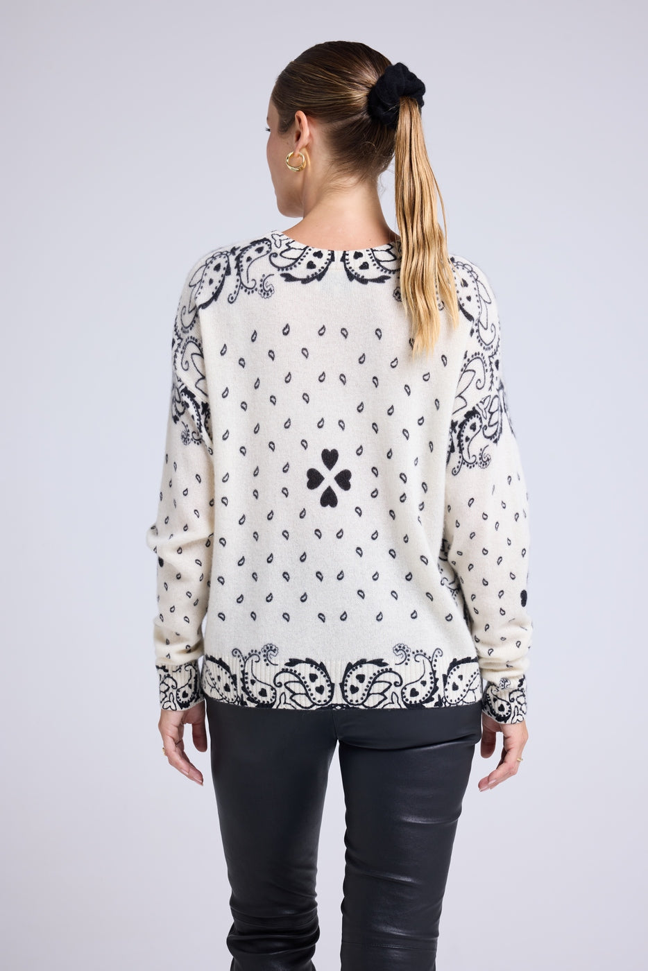 Jersey de cuello redondo bandana Flo - Blanco Negro - Mujer