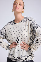 Jersey de cuello redondo bandana Flo - Blanco Negro - Mujer