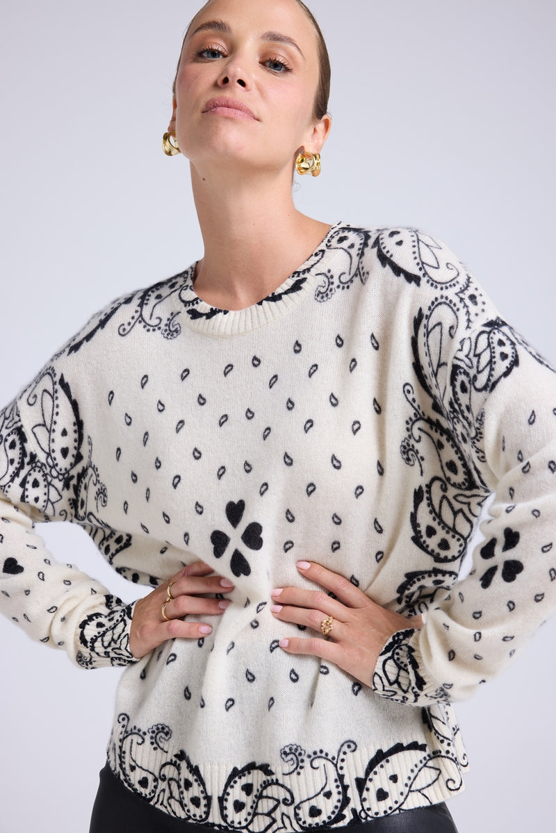 Pull Col Rond Bandana Flo - Blanc Noir