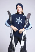 Jersey de cuello alto con gran copo de nieve Flora - Azul marino azul cielo - Mujer