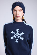 Jersey de cuello alto con gran copo de nieve Flora - Azul marino azul cielo - Mujer