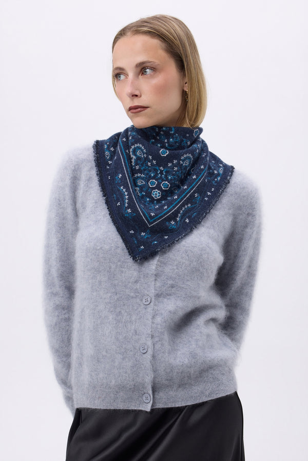 Petit Bandana Flora - Bleu Marine Blanc Turquoise - Femme