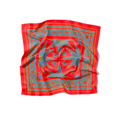 Samui Silk Scarf - Red & Blue - 100% Silk