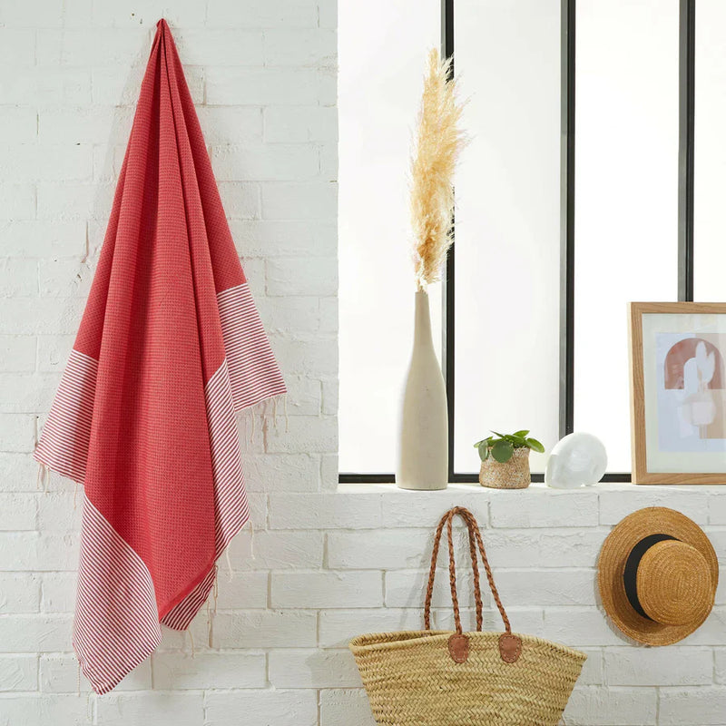 Fouta Nid d'Abeille Rouge - 100 x 200 cm | Beach Towel