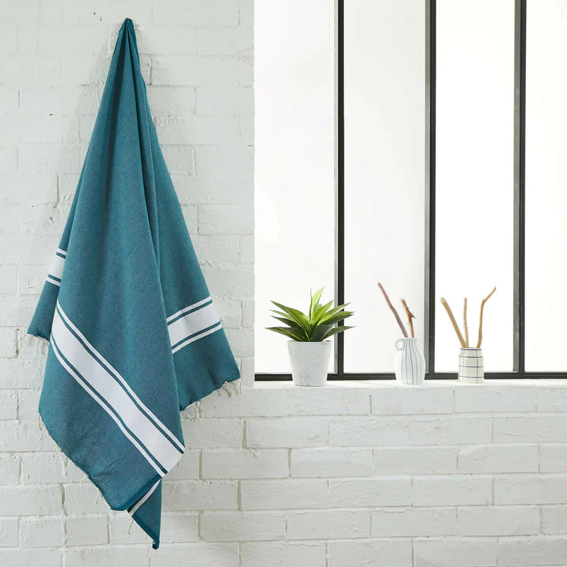 Fouta Tissage Plat Bleu Canard - 100 x 200 cm | Beach Towel