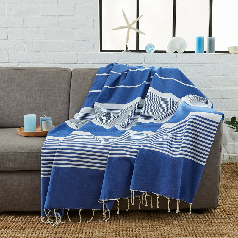 Fouta XXL Arthur Ocean Blue - 200 x 300 cm | Large Beach Towel | Sofa Throw