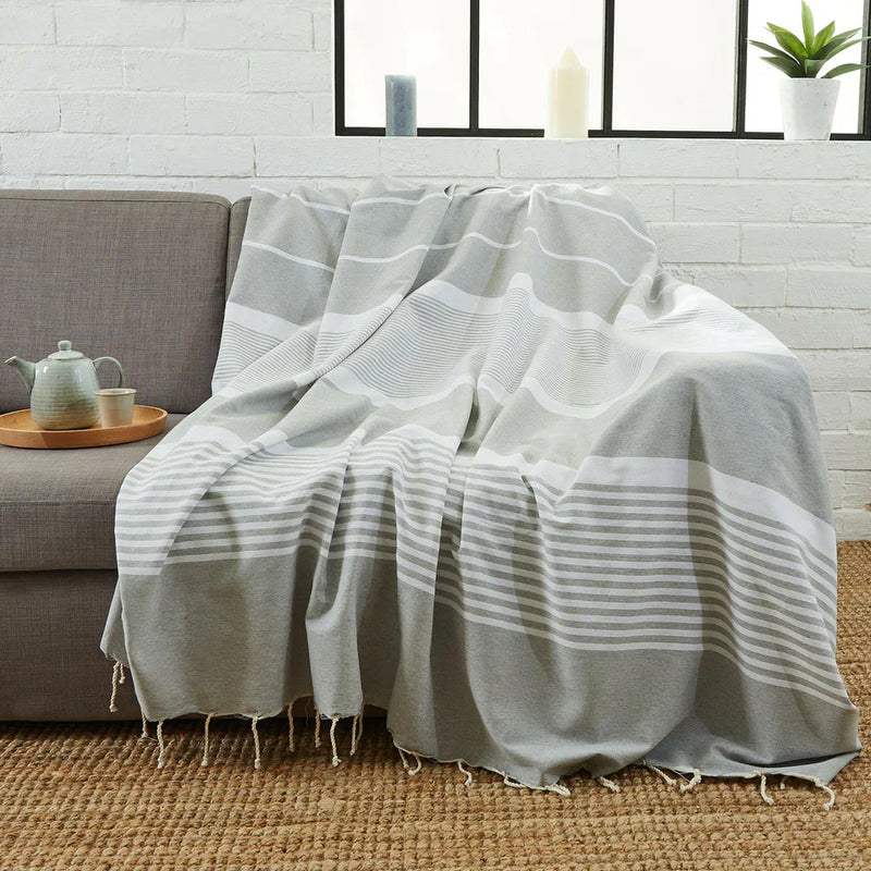 Fouta XXL Arthur Gris calcé - 200 x 300 cm | Large Beach Towel | Sofa Throw