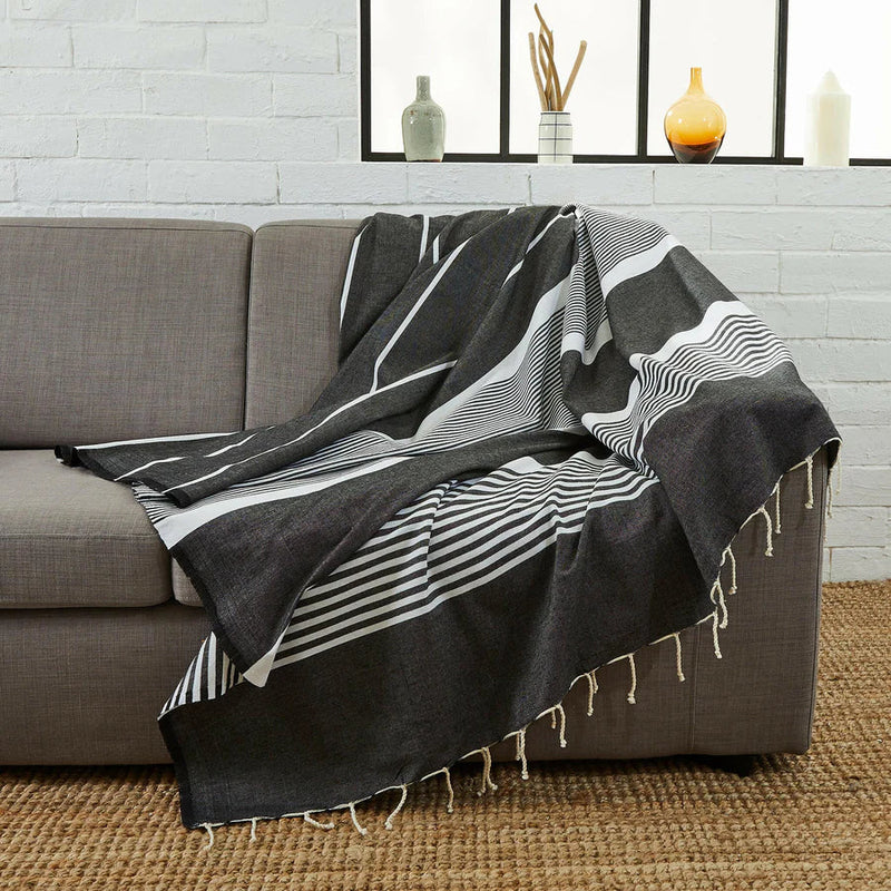 Fouta XXL Arthur Black - 200 x 300 cm | Large Beach Towel | Sofa Throw