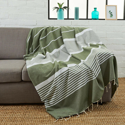 Fouta XXL Arthur Olive - 200 x 300 cm | Large Beach Towel | Sofa Throw