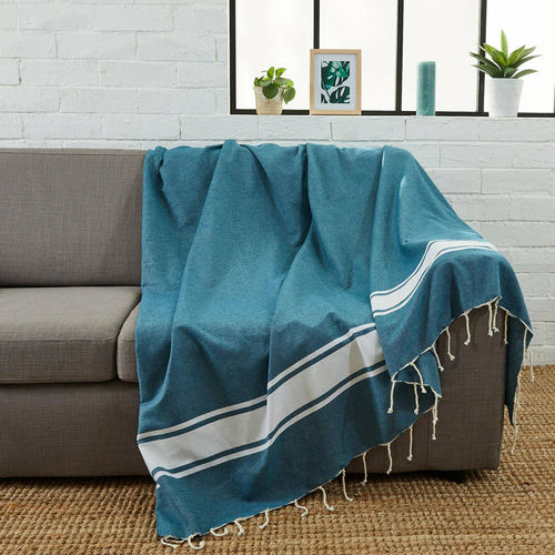 Fouta XXL Classique Bleu canard - 200 x 300 cm | Large Beach Towel | Sofa Throw