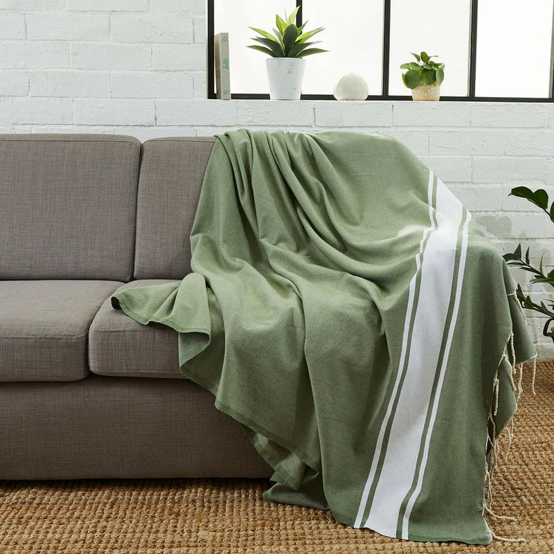 Fouta XXL Classique Olive - 200 x 300 cm | Large Beach Towel | Sofa Throw