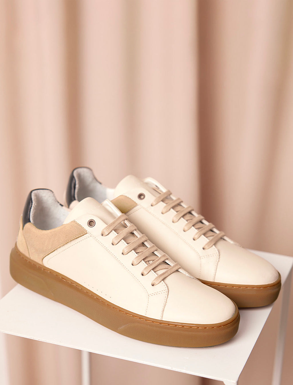 Zapatillas Con Cordones Lino - Crema & Negro - Hombre
