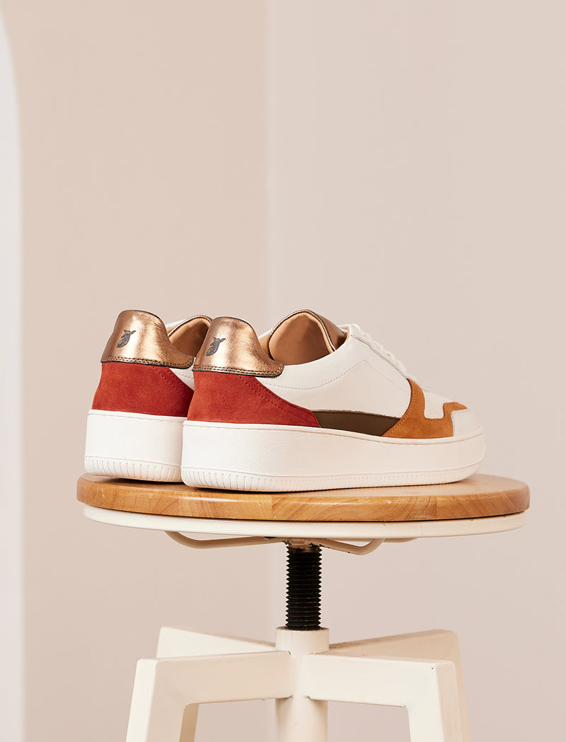 Sneakers À Lacets Vasco - Blanc, Rouille & Bronze - Femme