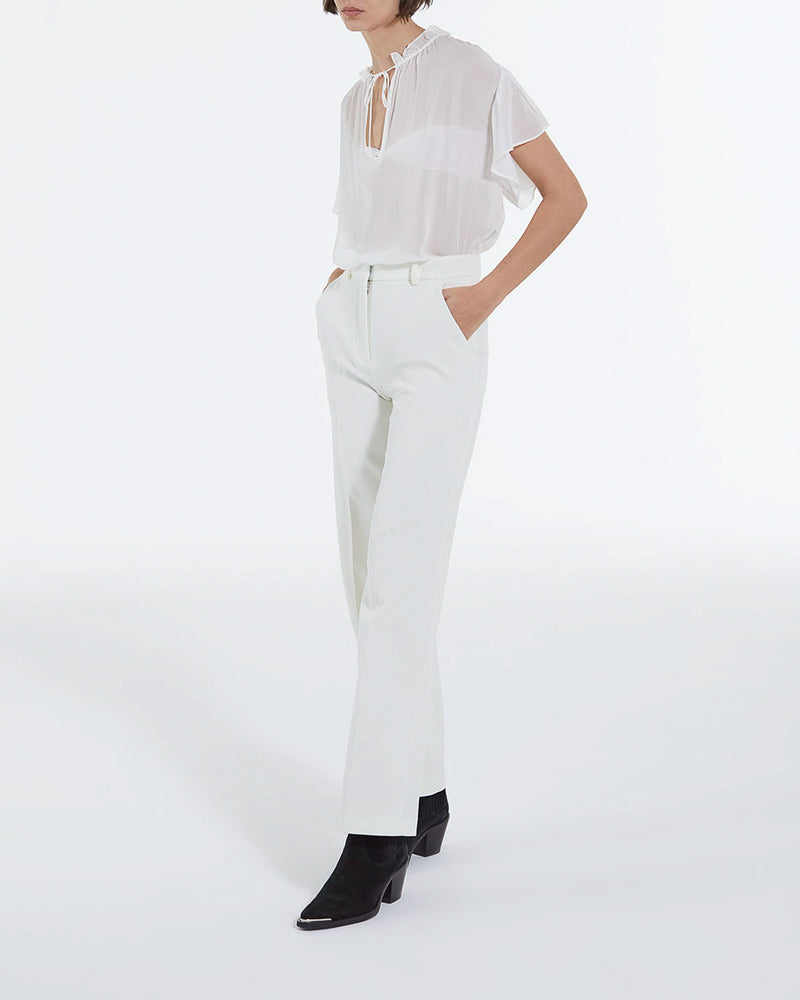 Pantalón recto de crepé crudo - Mujer