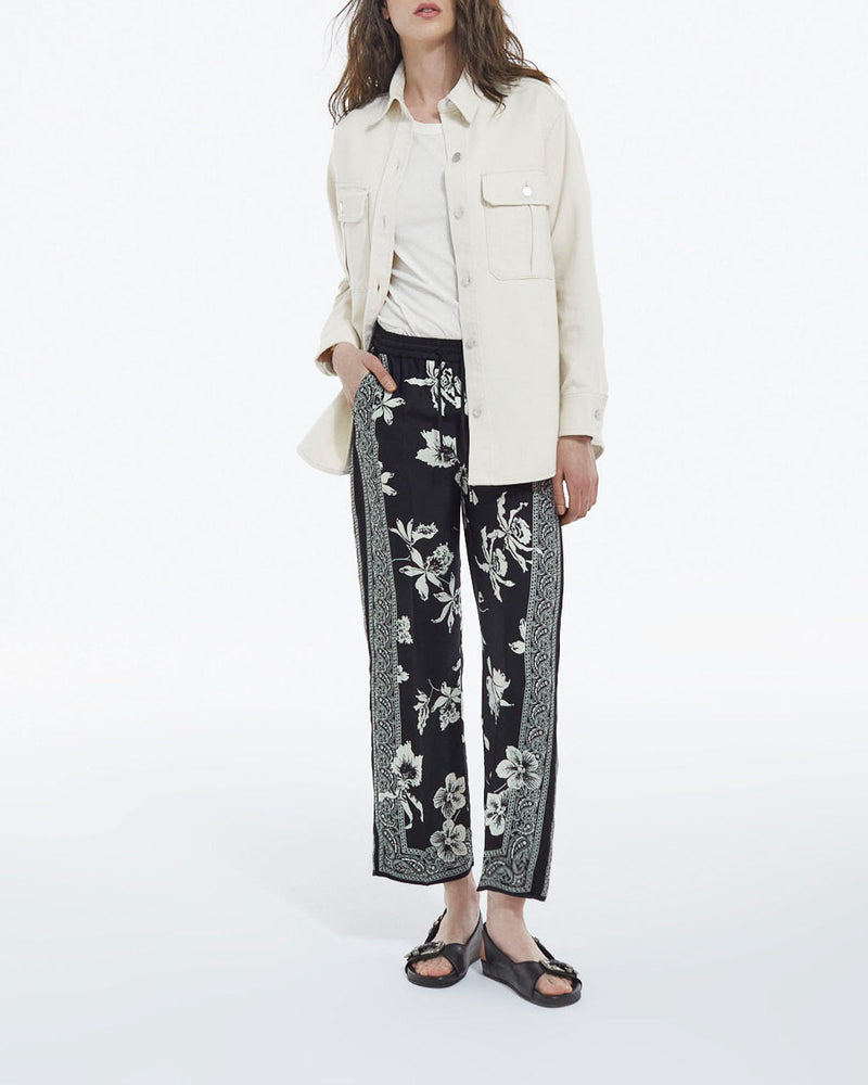 The Kooples - Pantalón Blanco Y Negro Con Estampado Pañuelo Fluido - Mujer