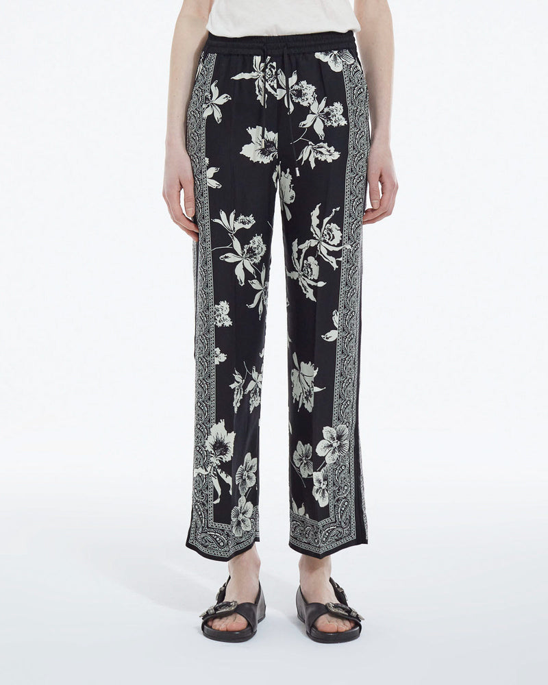 The Kooples - Pantalón Blanco Y Negro Con Estampado Pañuelo Fluido - Mujer