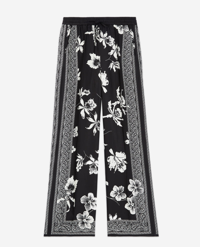 The Kooples - Pantalón Blanco Y Negro Con Estampado Pañuelo Fluido - Mujer