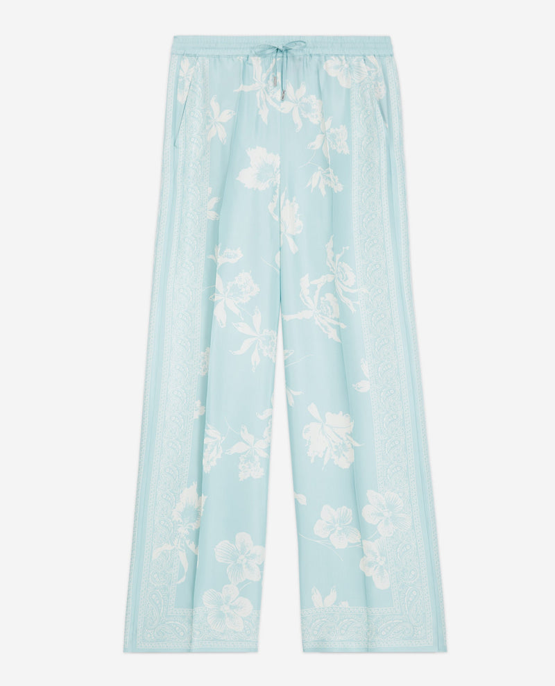 Pantalon Bleu Et Blanc Motif Foulard Fluide - Femme