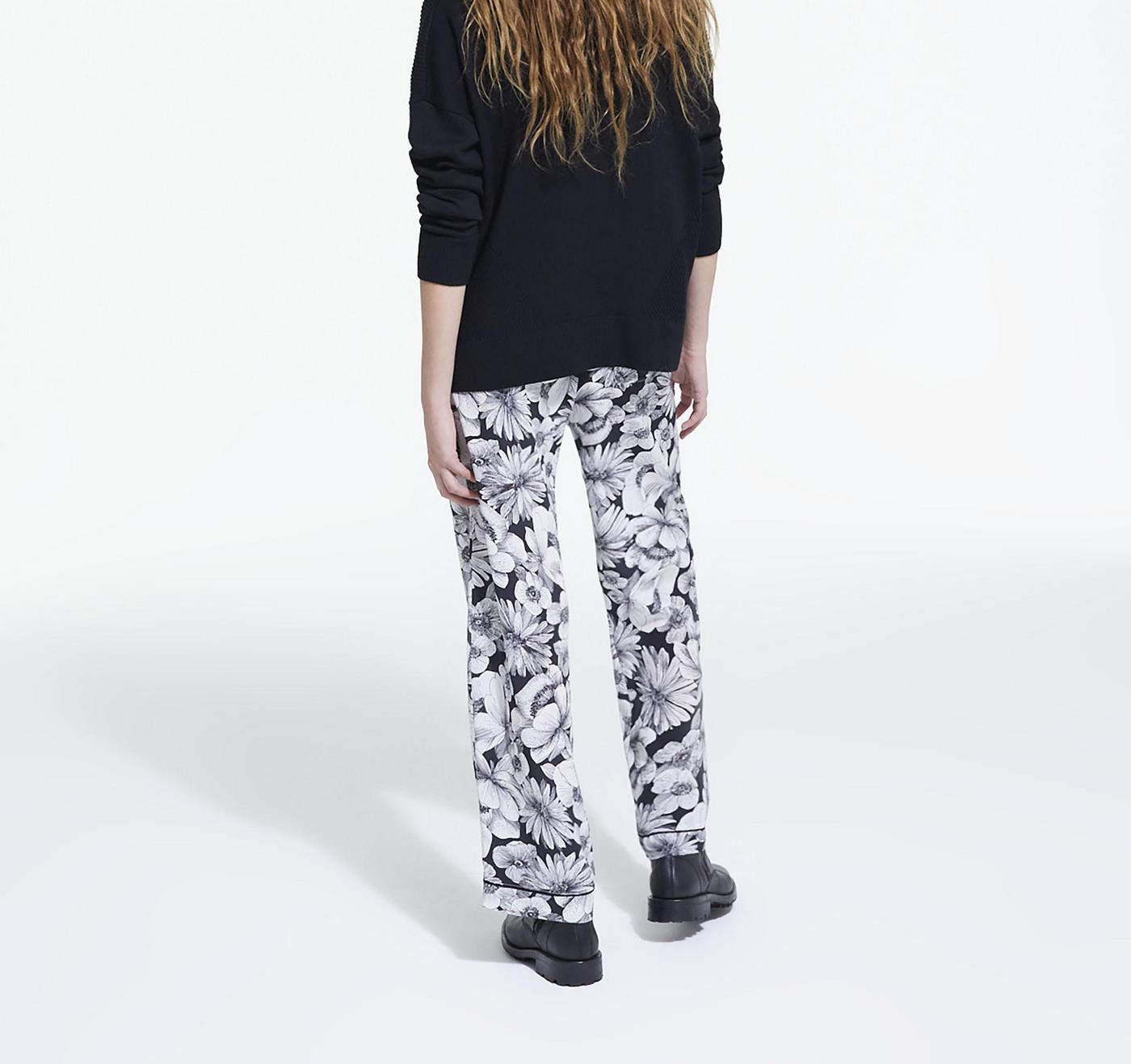 The Kooples - Straight-Leg Silk Trousers - Ecru and Black - Women