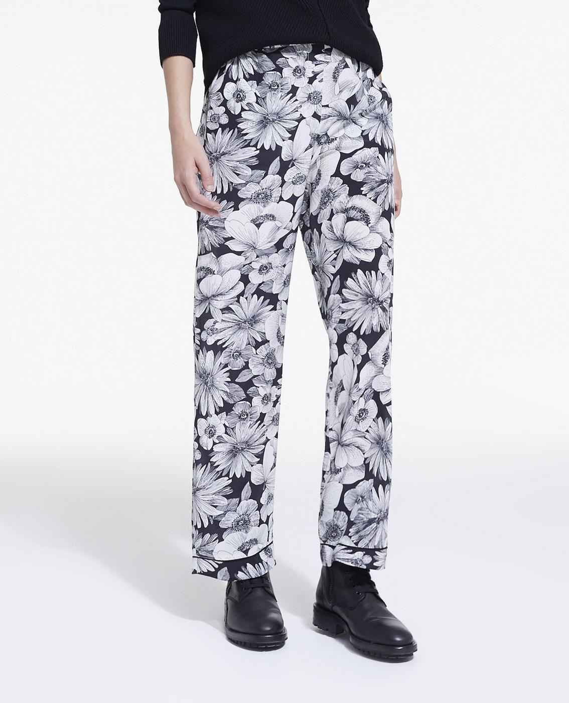 The Kooples - Straight-Leg Silk Trousers - Ecru and Black - Women