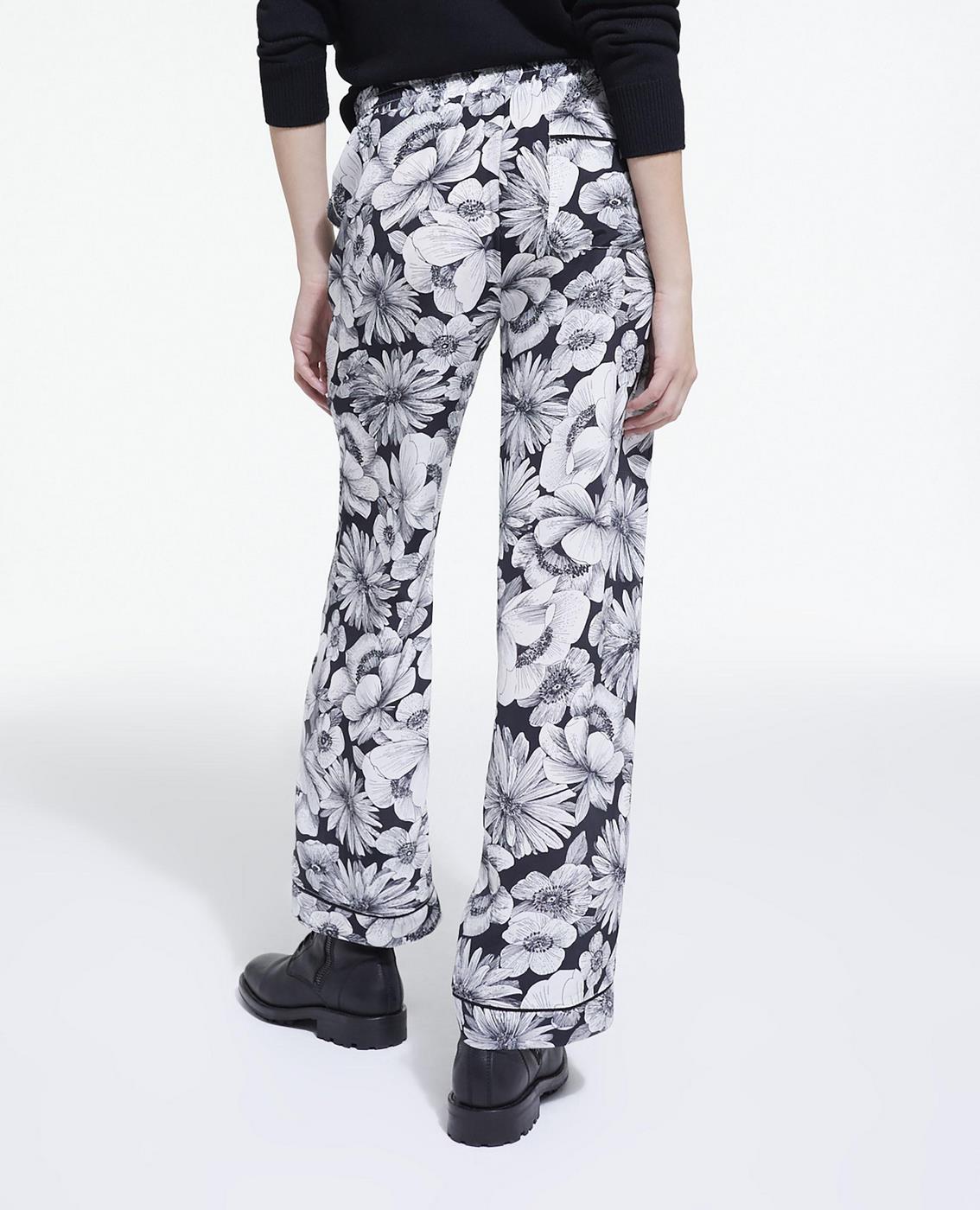 The Kooples - Straight-Leg Silk Trousers - Ecru and Black - Women