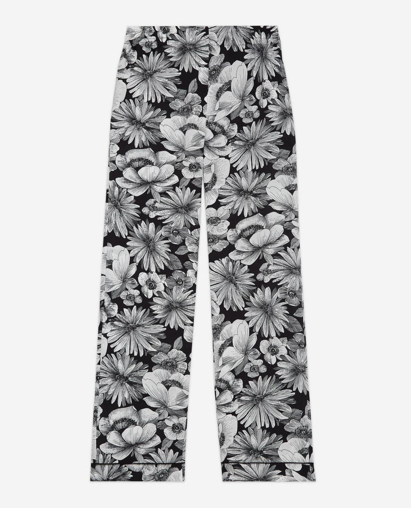 Pantalon Droit En Soie - Ecru Et Noir - Femme