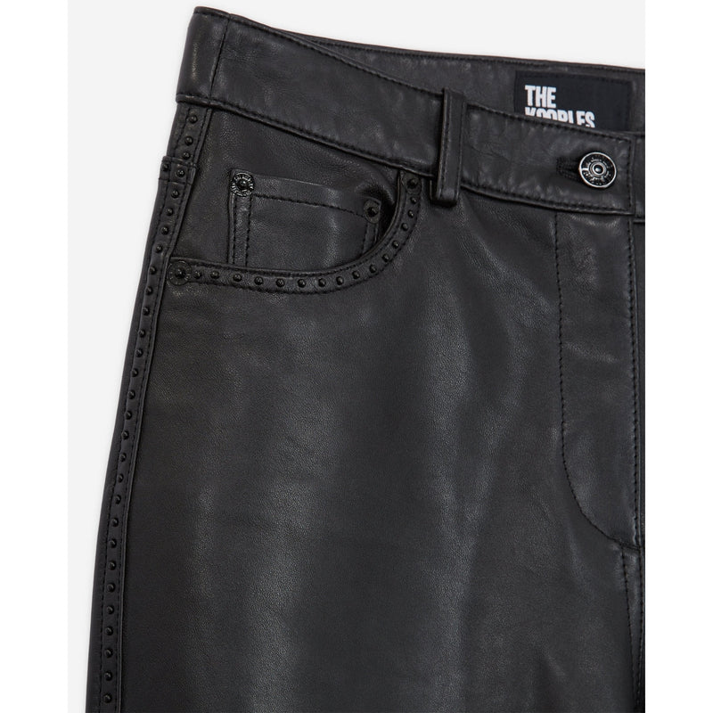 Pantalón acampanado de piel de cordero - Negro - Mujer