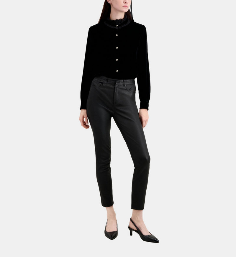 Pantalon En Cuir Stretch Coupe Slim - Femme