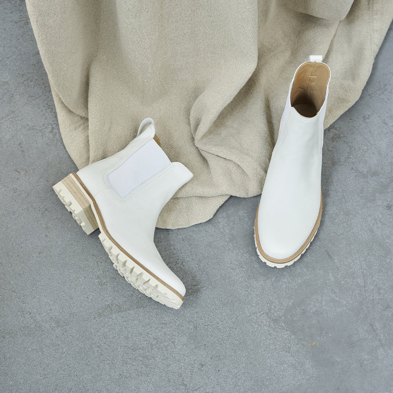 Chelsea Boots La Femme Pressée Cuir Blanc