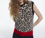 The Kooples - Jersey Cuello Redondo Jacquard Leopardo Canalé Contraste - Mujer