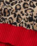 Jersey con cuello redondo y jacquard con canalé de leopardo en contraste - Mujer