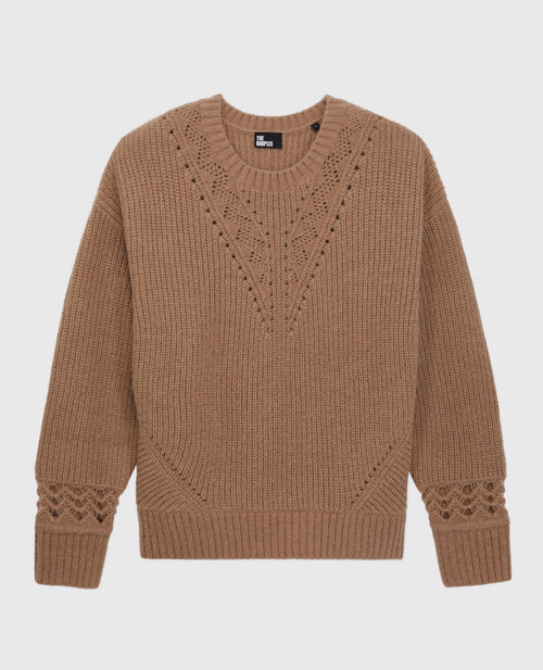 Round Neck Sweater In Cote Perlees And Pointelles - Women