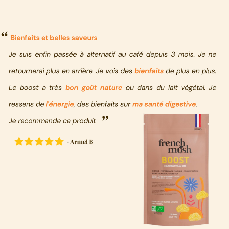 French Mush compléments alimentaires à base d'extraits de champignons médicinaux biologiques fabriqués en France Boisson Boost Bio · Chicorée - boisson -