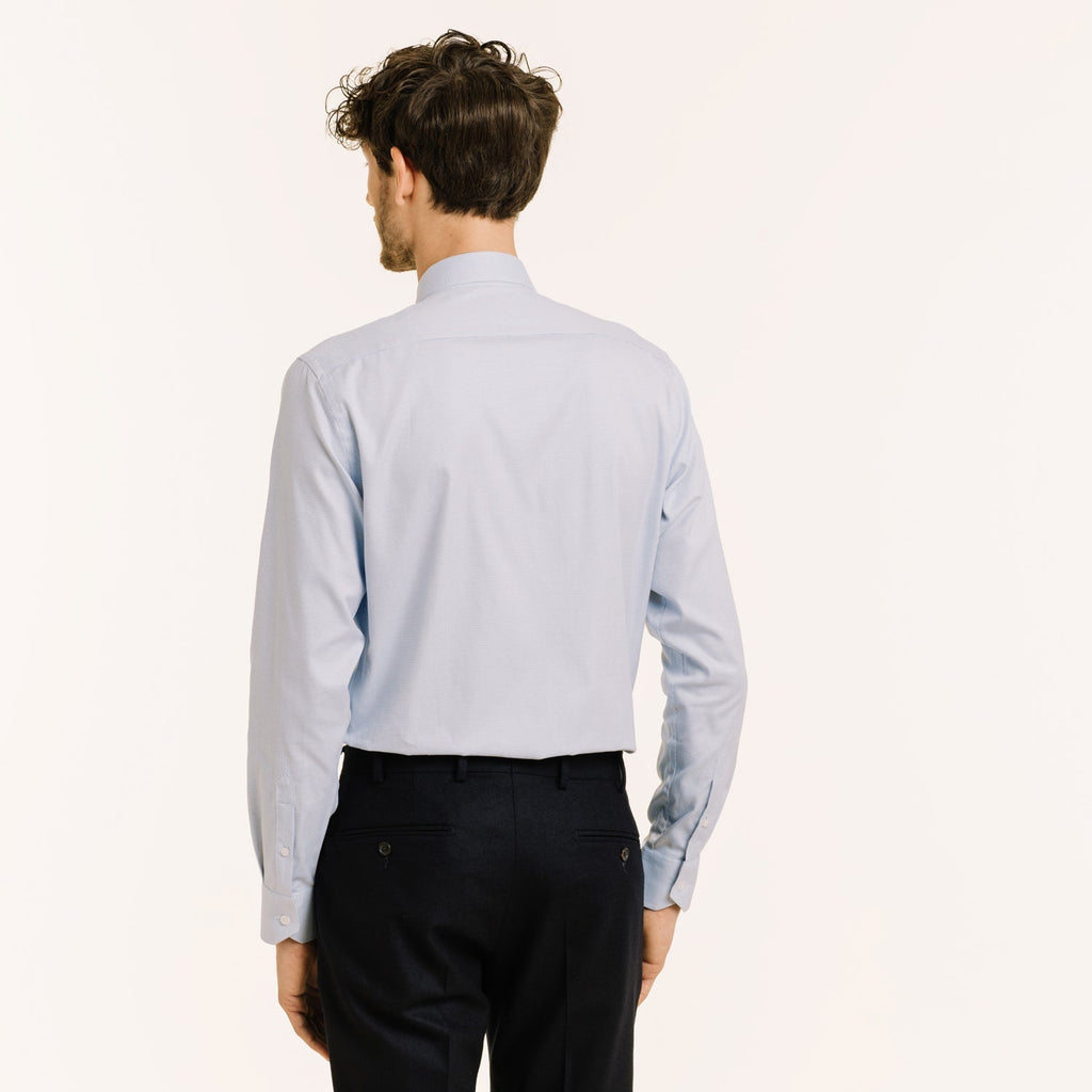 Chemise En Royal Oxford Double Retors Pied De Puce Bleue