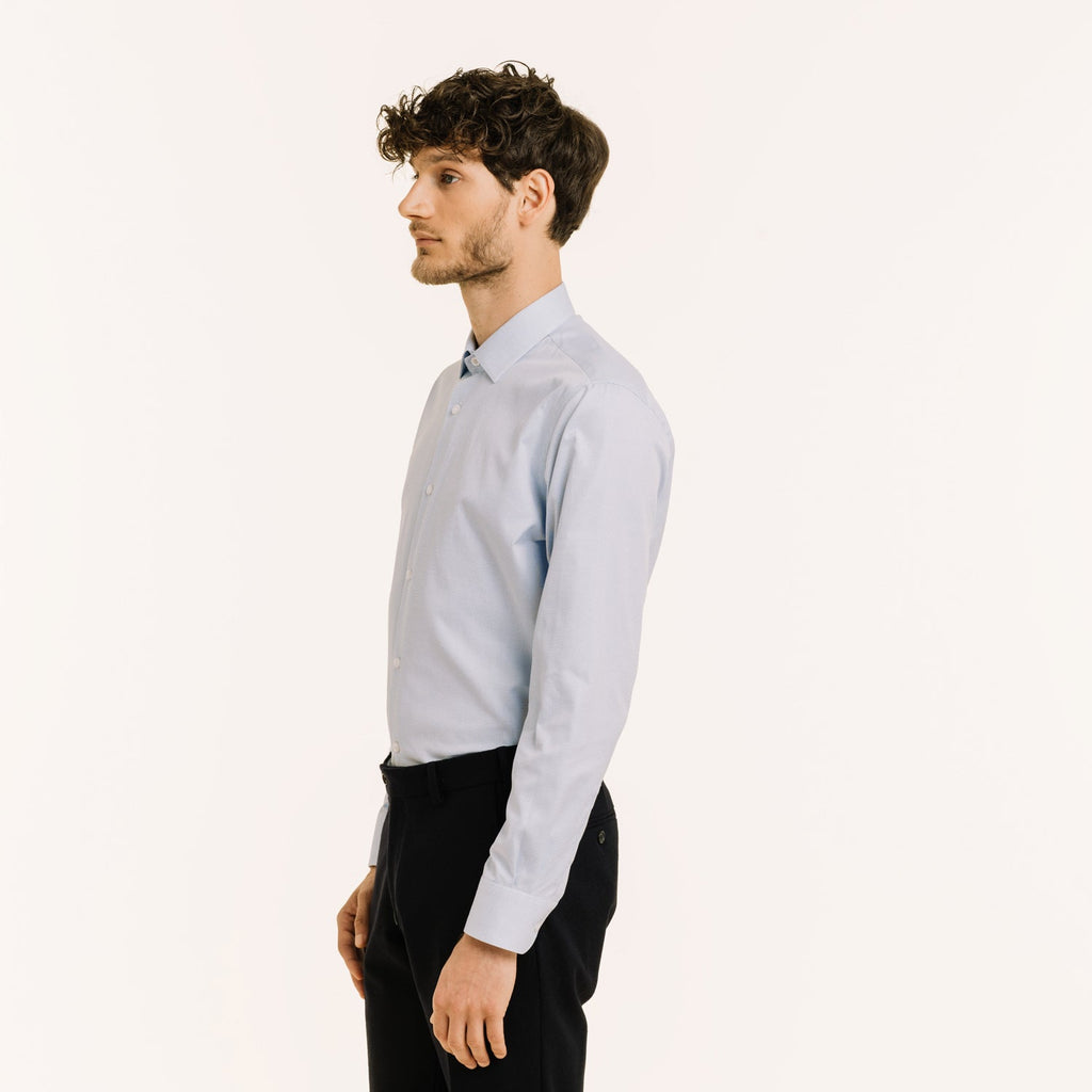 Chemise En Royal Oxford Double Retors Pied De Puce Bleue