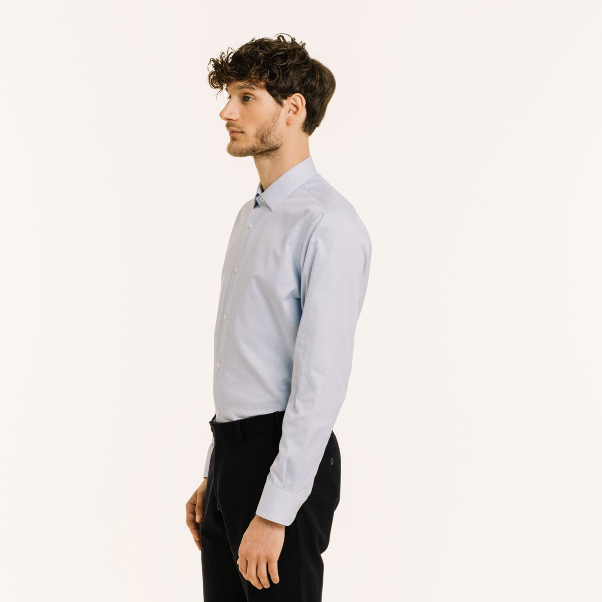 Chemise En Royal Oxford Double Retors Pied De Puce Bleue