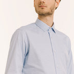Chemise En Royal Oxford Double Retors Pied De Puce Bleue