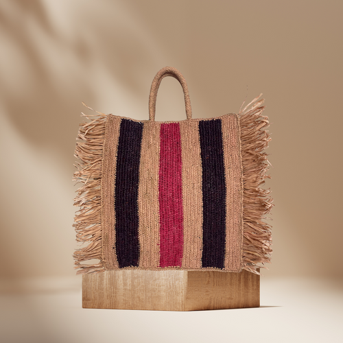 Frangia bag - Beige & Brown & Pink