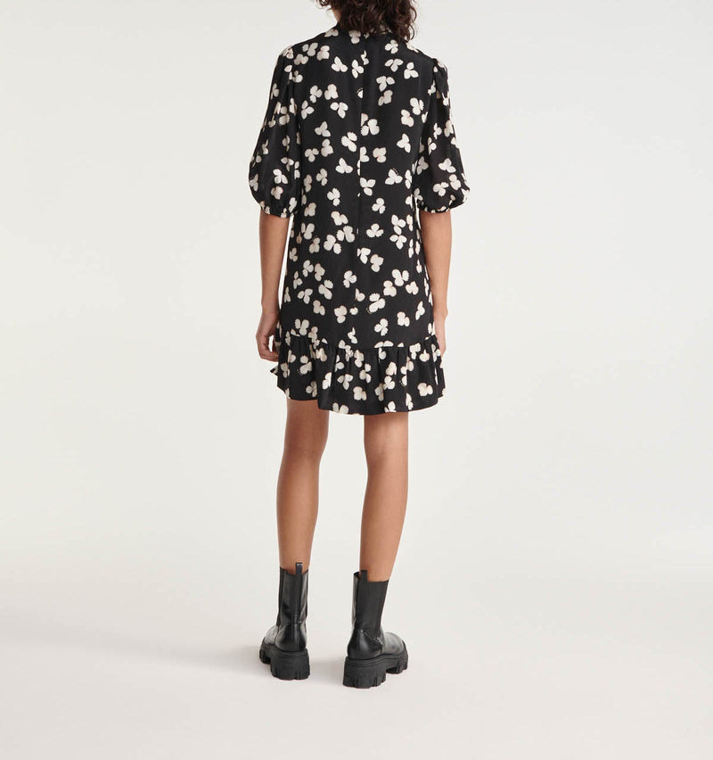 The Kooples - Short Black Dress with Ecru Pattern High Collar - Women