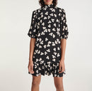 The Kooples - Short Black Dress with Ecru Pattern High Collar - Women