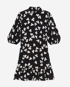 The Kooples - Short Black Dress with Ecru Pattern High Collar - Women