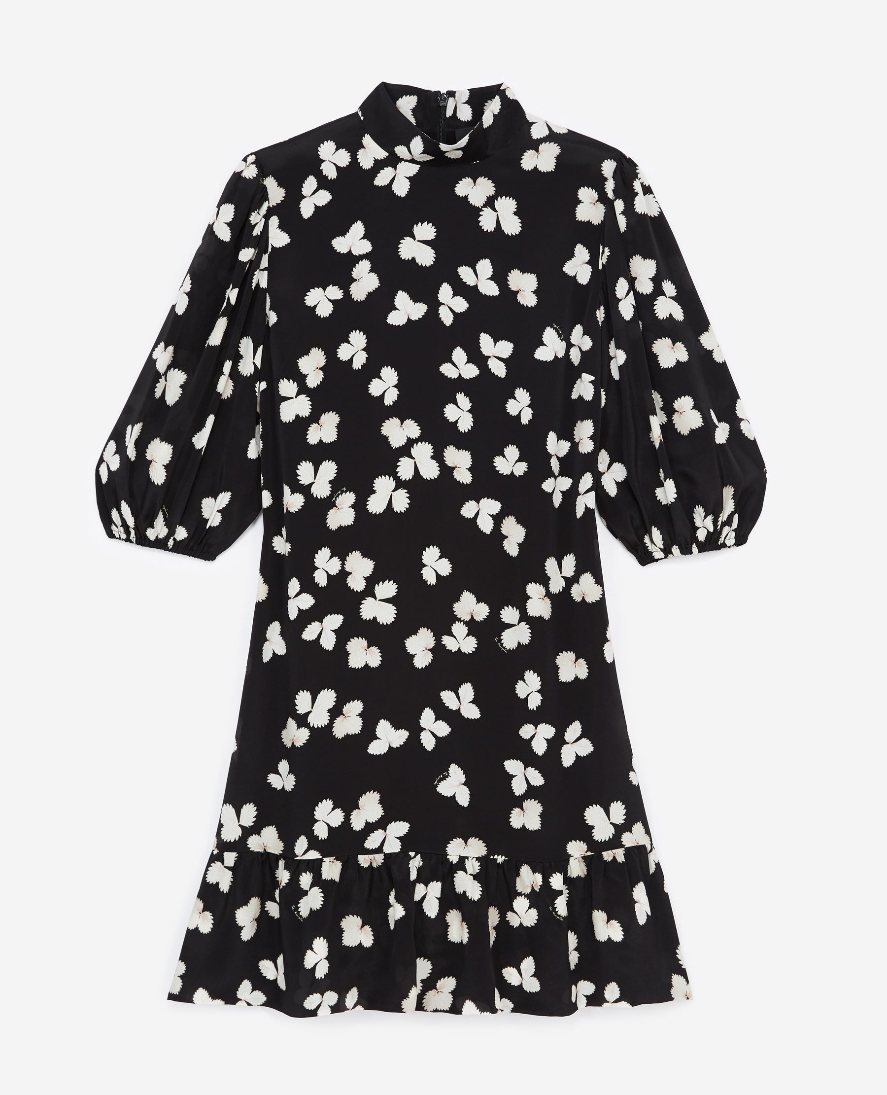 The Kooples - Short Black Dress with Ecru Pattern High Collar - Women