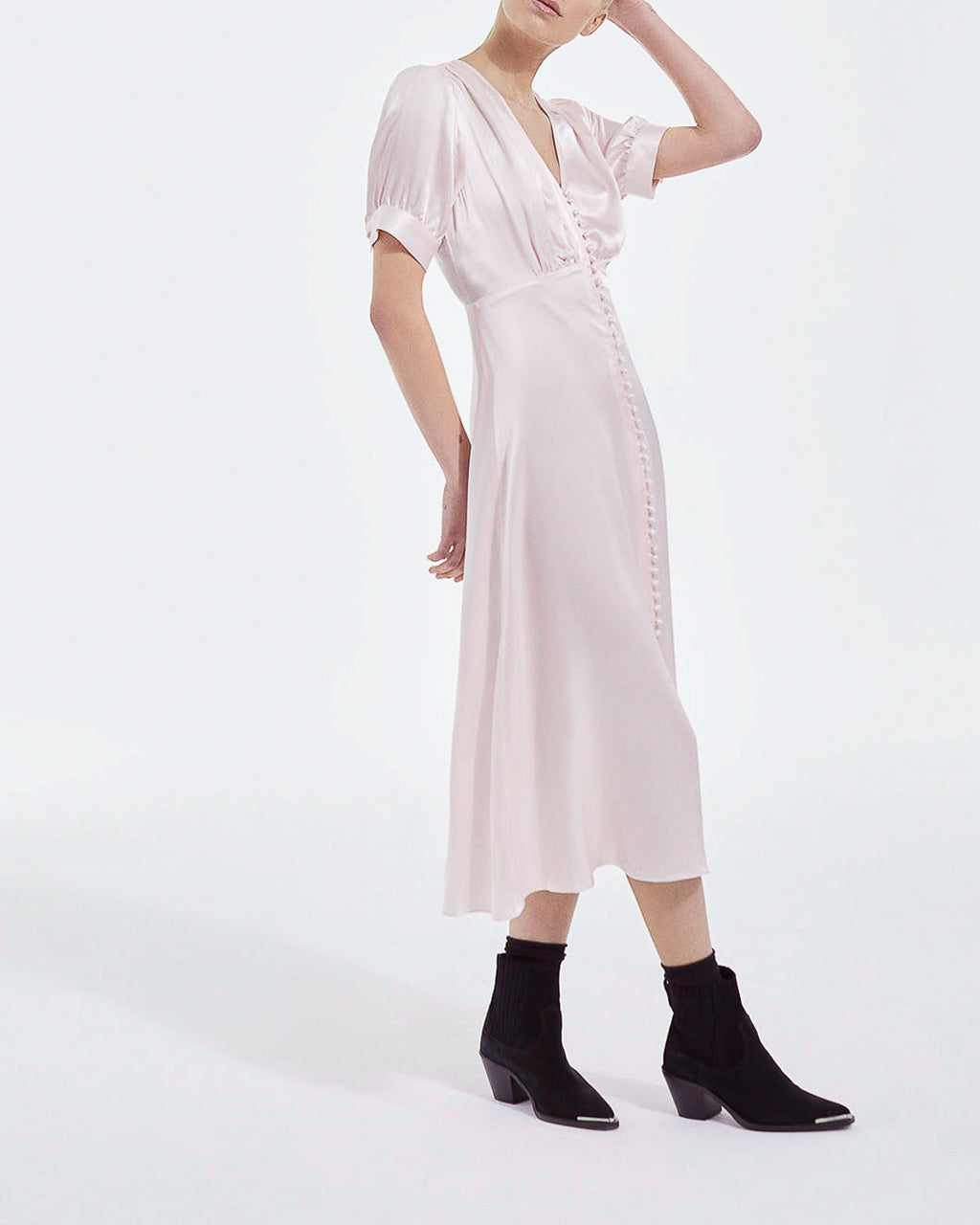 The Kooples - Vestido Largo Rosa Claro Mangas Cortas - Mujer