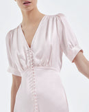 Robe Longue Rose Clair Manches Courtes - Femme
