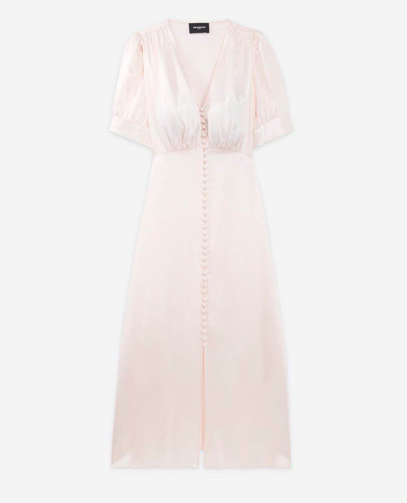 Robe Longue Rose Clair Manches Courtes - Femme