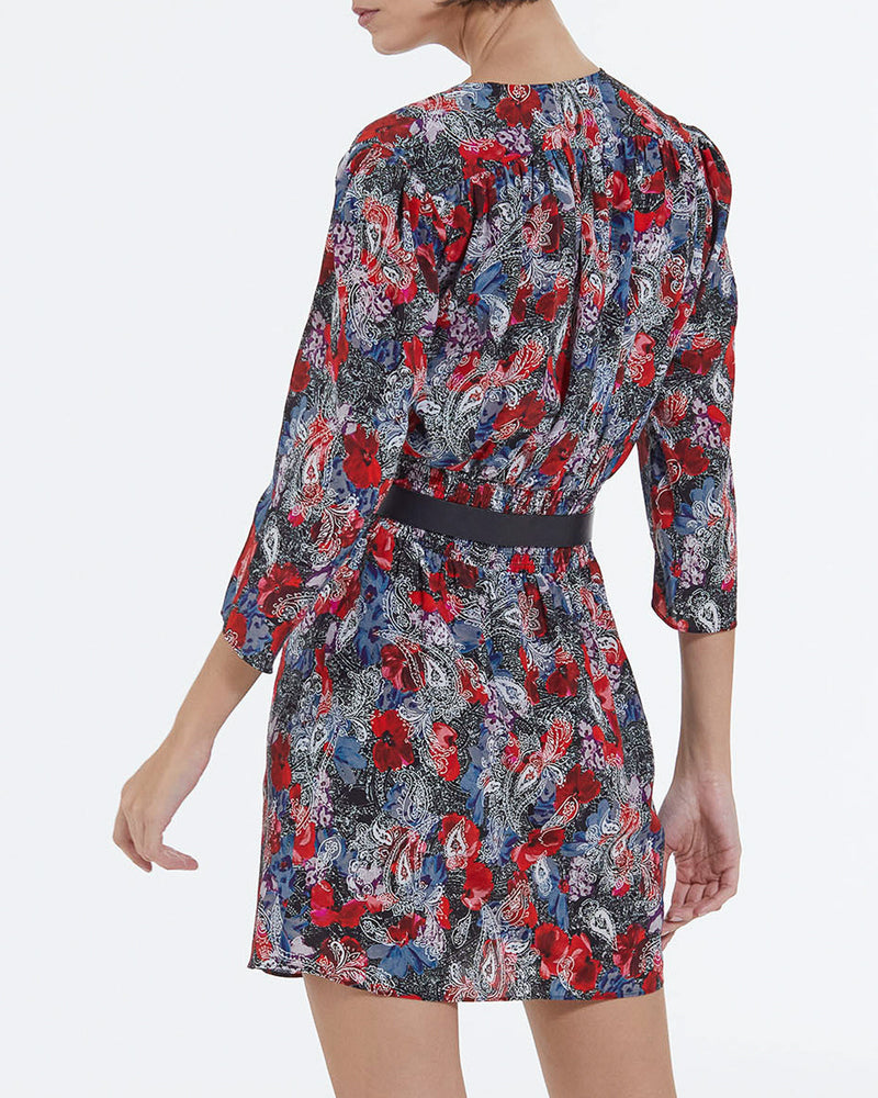 Vestido corto de seda con estampado floral - Mujer